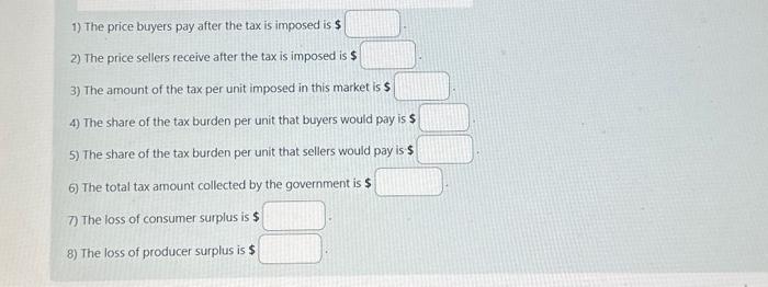 Solved 1) The price buyers pay after the tax is imposed is $ | Chegg.com