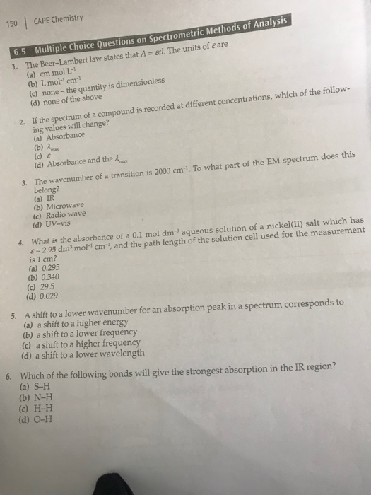 Solved 150 Cape Chemistry Multiple Choice Questions On Sp Chegg Com