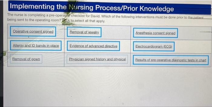 Solved Implementing the Nursing Process/Prior Knowledge The | Chegg.com