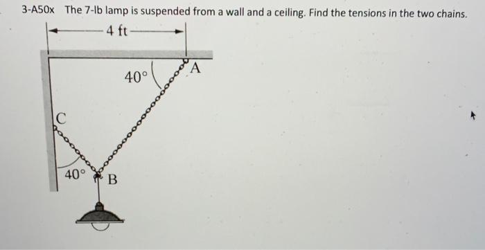 Solved 3-A50x The 7-lb lamp is suspended from a wall and a | Chegg.com