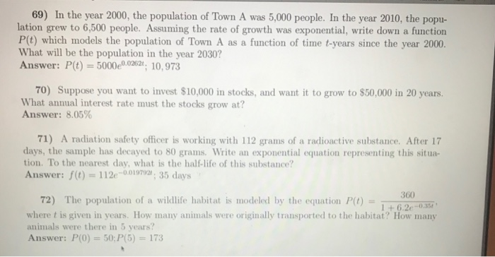 Solved 69) In the year 2000, the population of Town A was | Chegg.com