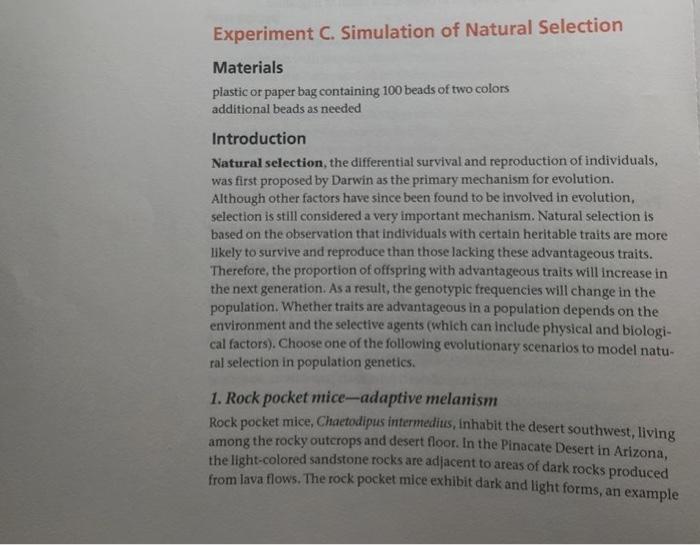 Experiment C. Simulation of Natural Selection | Chegg.com