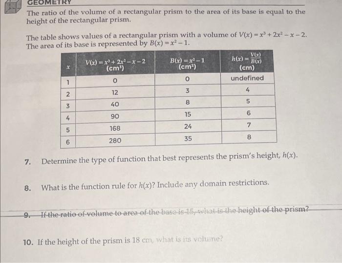 how to find height of a rectangular prism with volume and base
