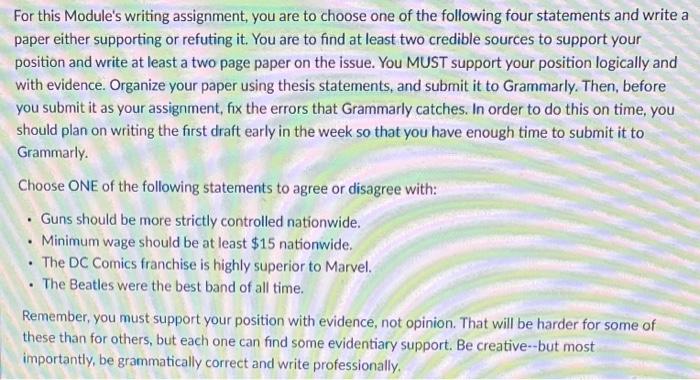 For this Module's writing assignment, you are to | Chegg.com