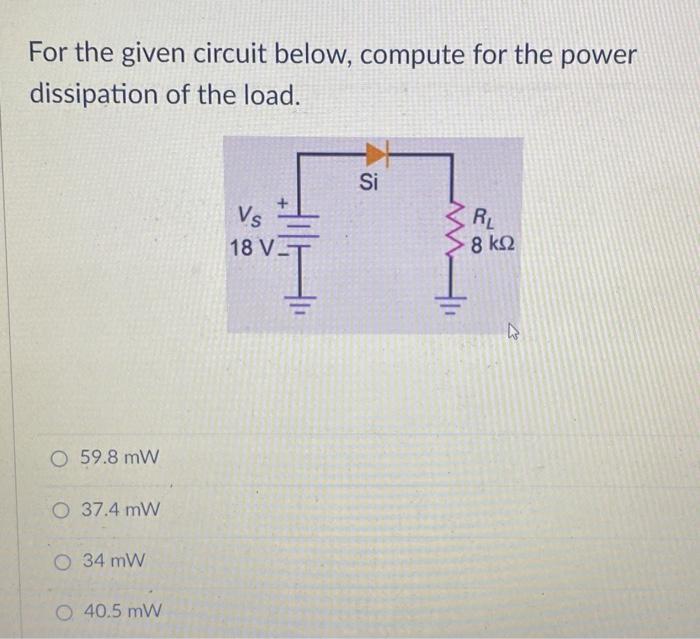 Solved For The Given Circuit Below, Compute For The Power | Chegg.com