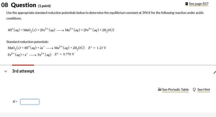 Solved 08 Question (1 point) See page 837 Use the | Chegg.com