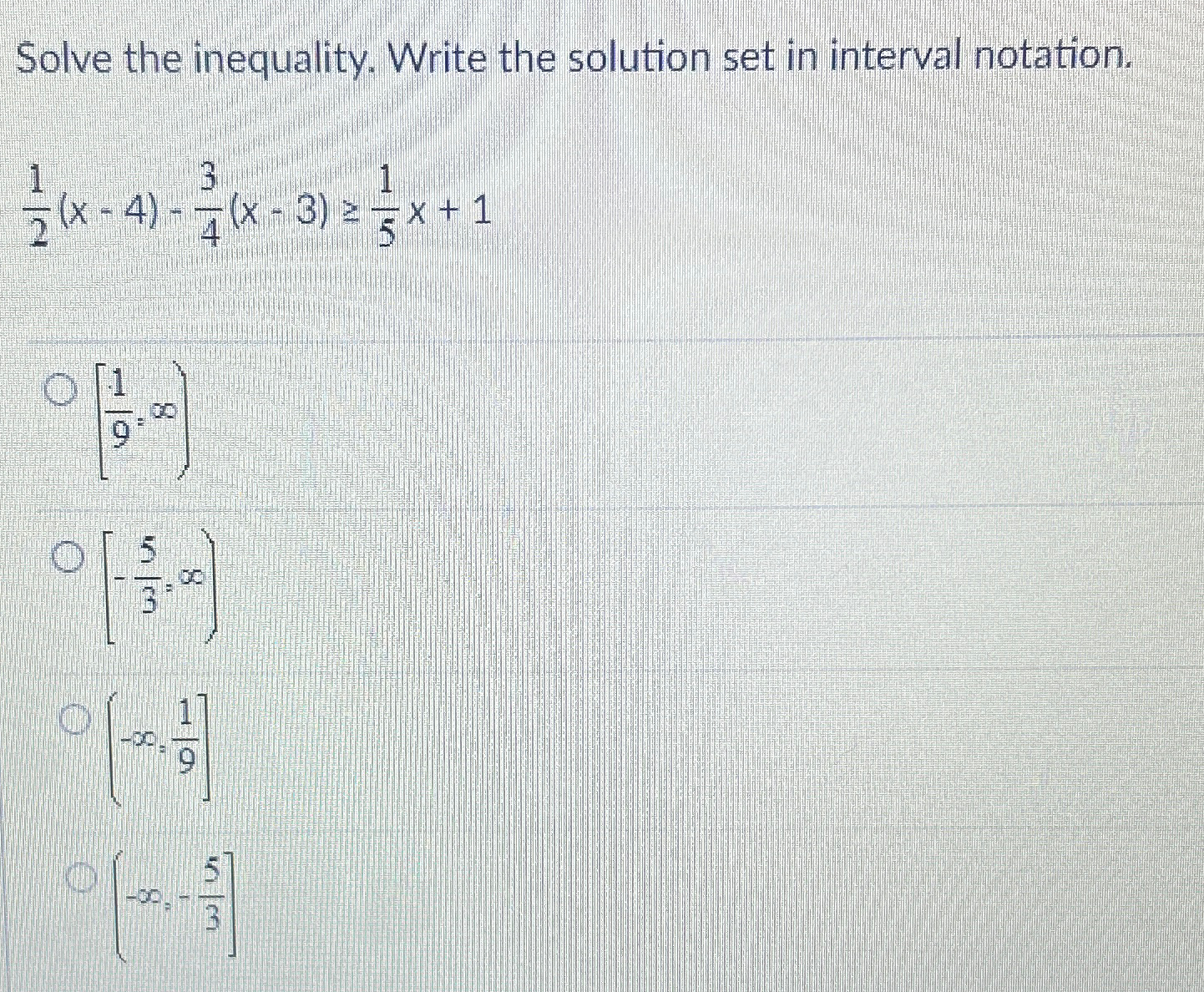 Solved Solve the inequality. Write the solution set in | Chegg.com