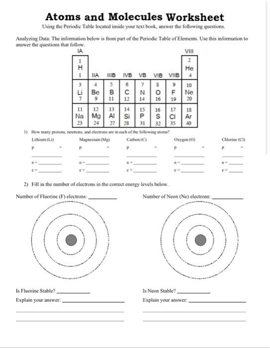 Solved Atoms And Molecules Worksheet Using The Periodic Chegg