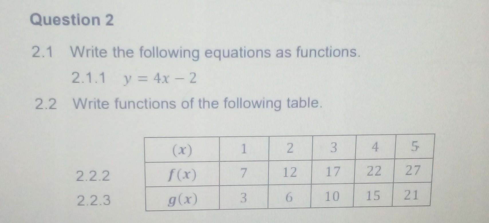 Solved Question 2 2.1 Write the following equations as | Chegg.com