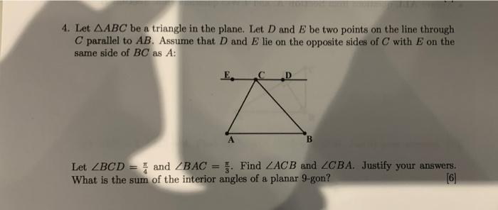 Solved a 4. Let AABC be a triangle in the plane. Let D and B | Chegg.com