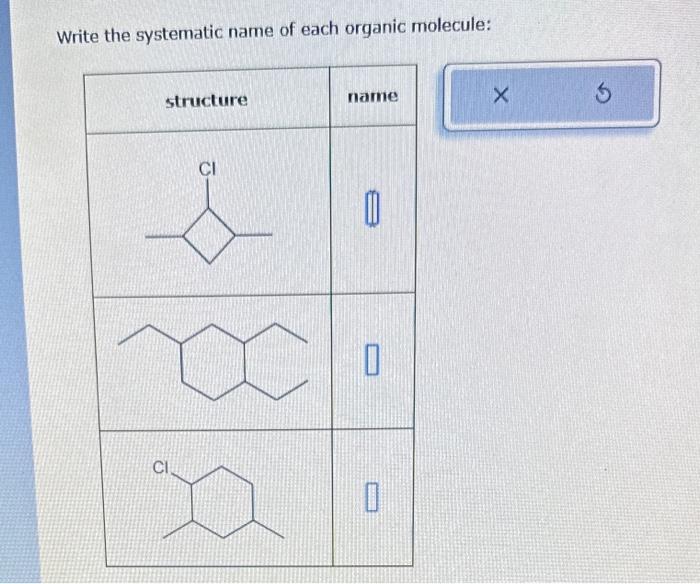 Solved Write the systematic name of each organic molecule: | Chegg.com