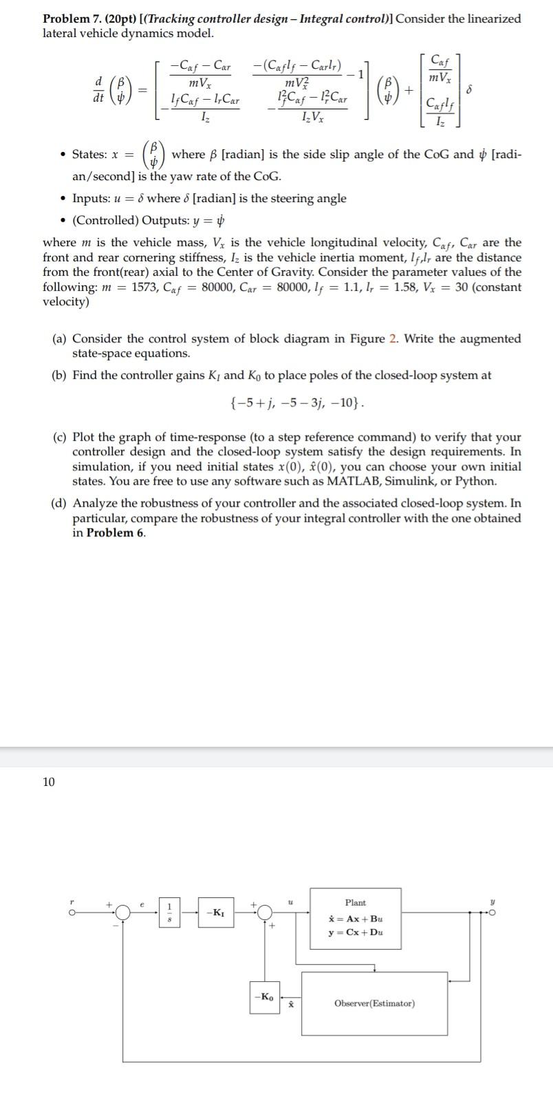 Problem 7. (20pt) [(Tracking controller design - | Chegg.com