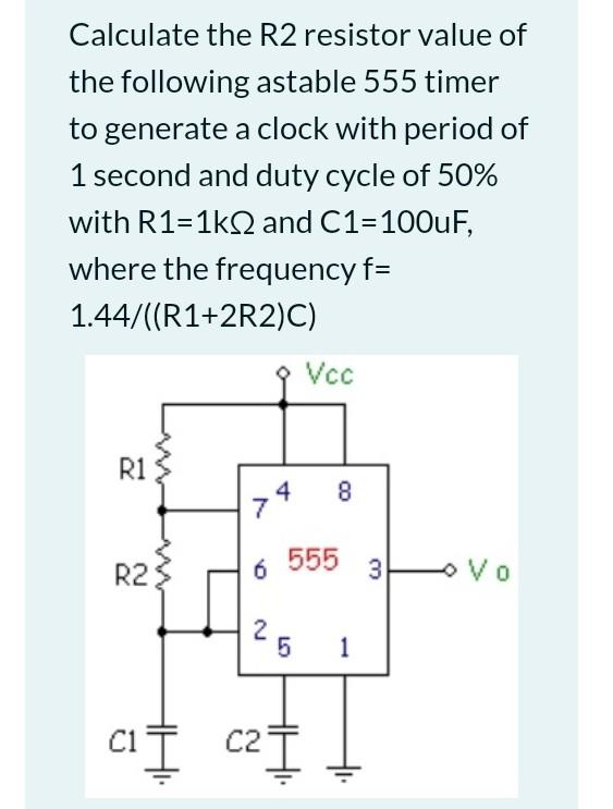 Solved Calculate the R2 resistor value of the following | Chegg.com