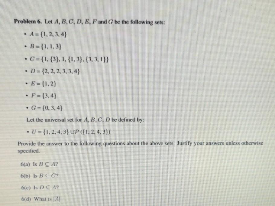 Solved Problem 6. Let A, B, C, D, E, F and G be the | Chegg.com