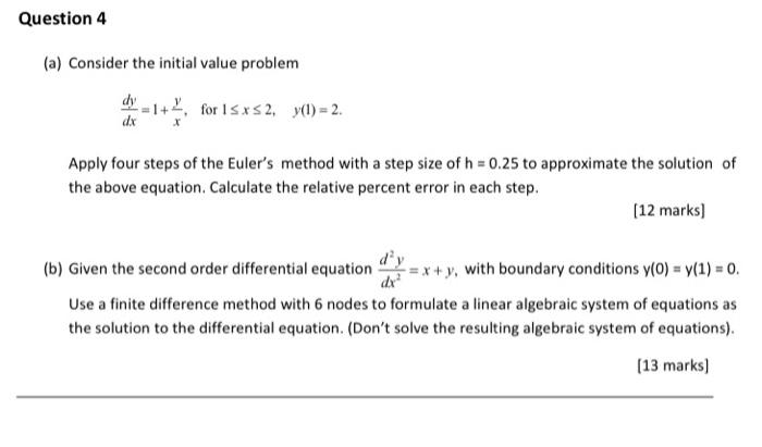 Solved Question 4 (a) Consider the initial value problem for | Chegg.com