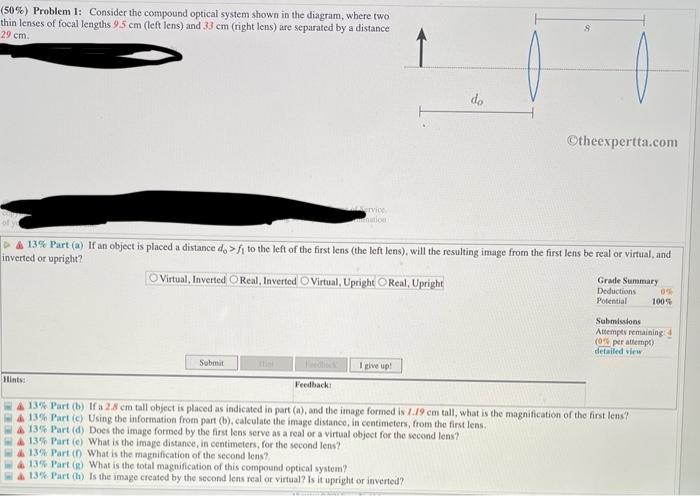 \(50 Problem 1: Consider the compound optical system | Chegg.com