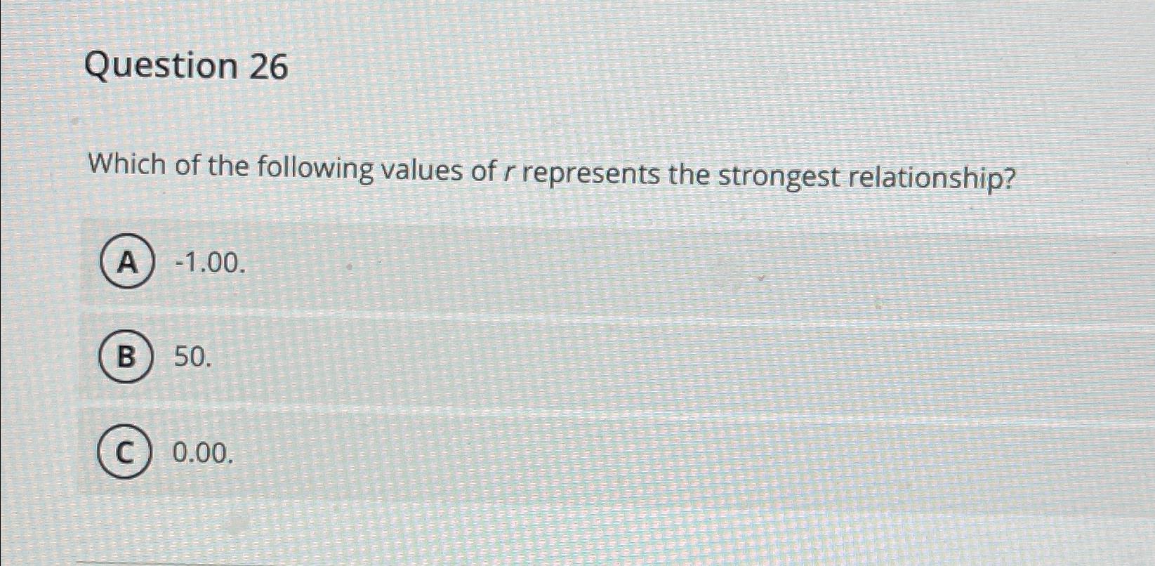 Solved Question 26Which of the following values of r | Chegg.com