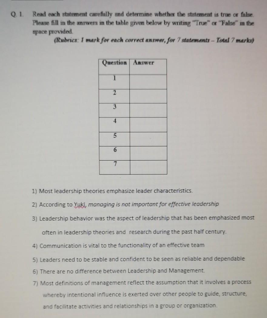 Solved 0.1 Read each statement carefully and determine | Chegg.com