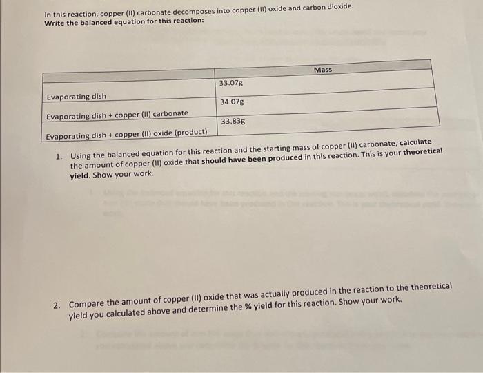 Solved In this reaction, copper (II) carbonate