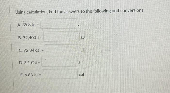 Solved Using Calculation, Find The Answers To The Following | Chegg.com