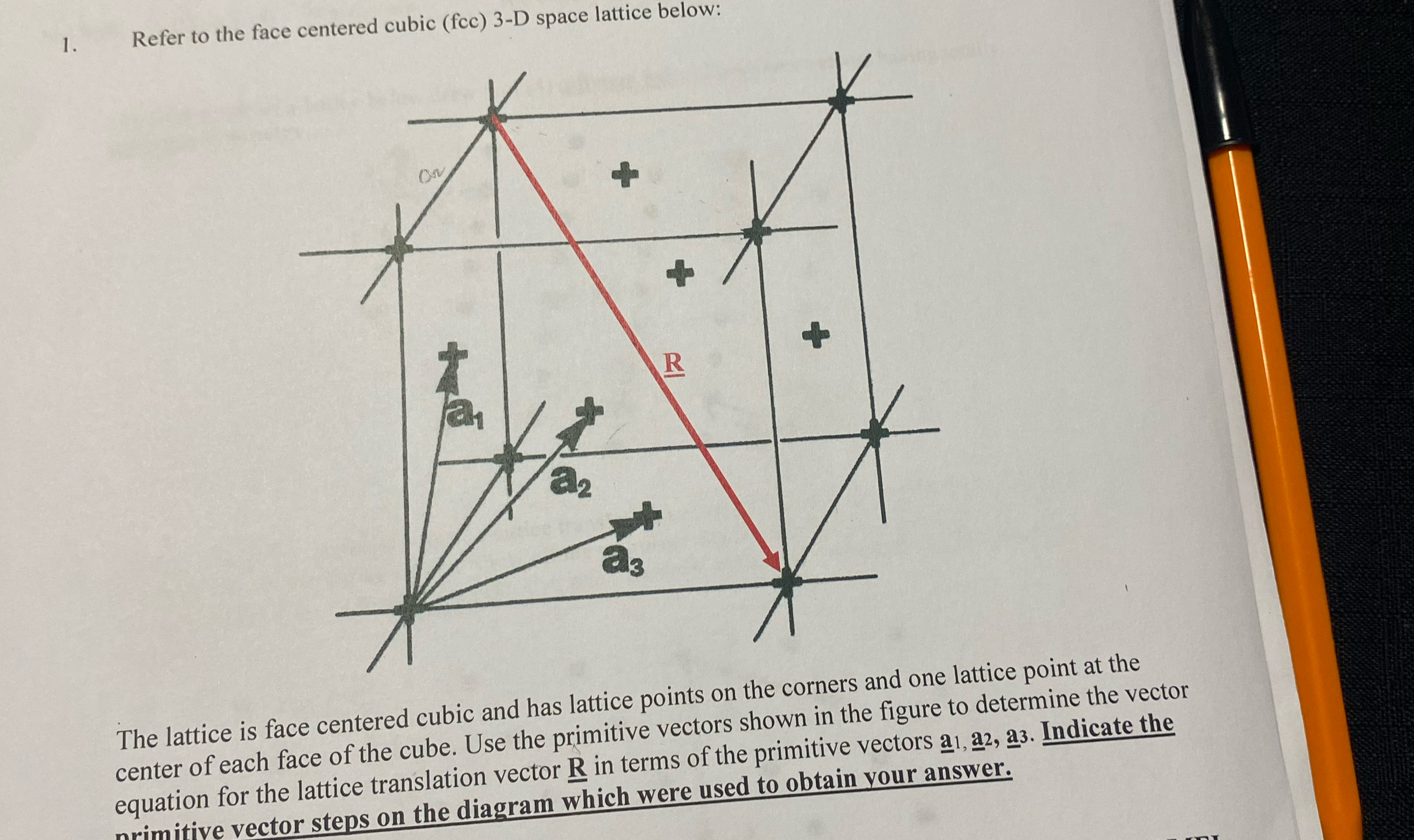Solved Refer to the face centered cubic (fcc) 3-D space | Chegg.com