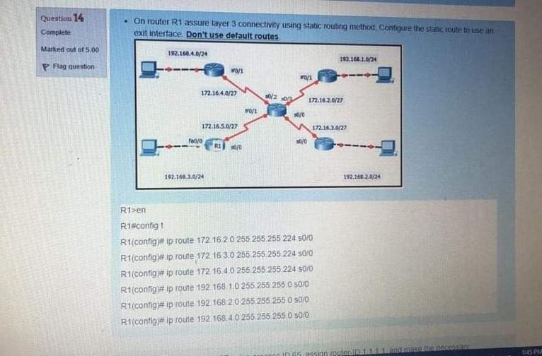 Solved Question 14 Complete On router R1 assure layer 3 | Chegg.com
