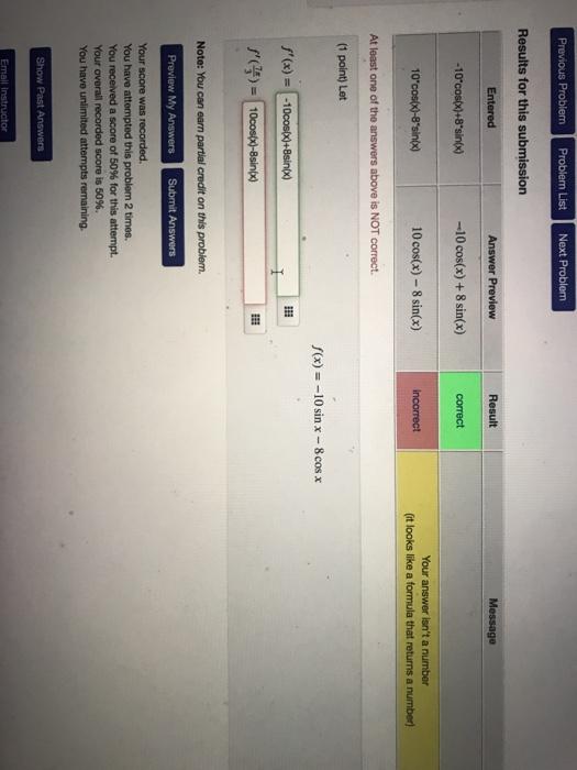 Solved Previous Problem Problern List Next Problem Results | Chegg.com