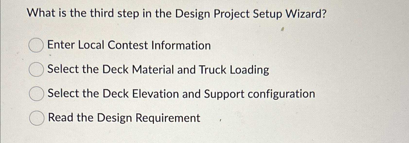 Solved What is the third step in the Design Project Setup | Chegg.com