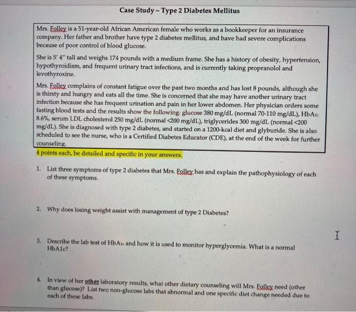 Solved Case Study - Type 2 Diabetes Mellitus Mrs. Follex is | Chegg.com