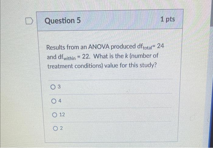 Solved Results from an ANOVA produced dftotal =24 and | Chegg.com