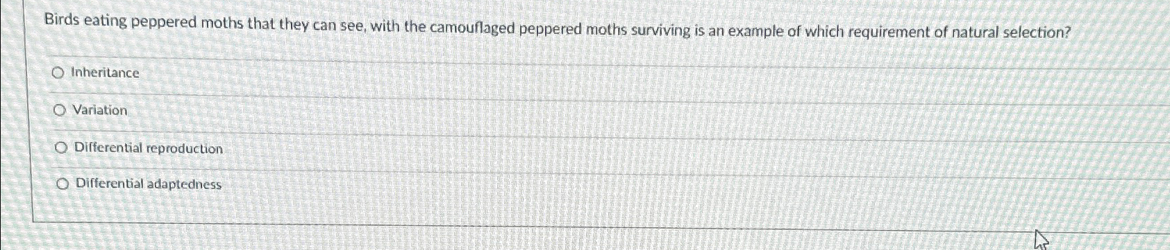 Solved Birds eating peppered moths that they can see, with | Chegg.com