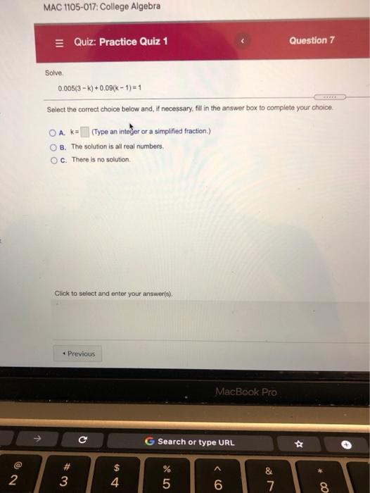 Solved MAC 1105-017: College Algebra = Quiz: Practice Quiz 1 | Chegg.com