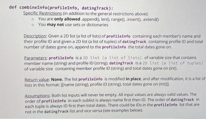 Solved General Restrictions Any function that violates any | Chegg.com