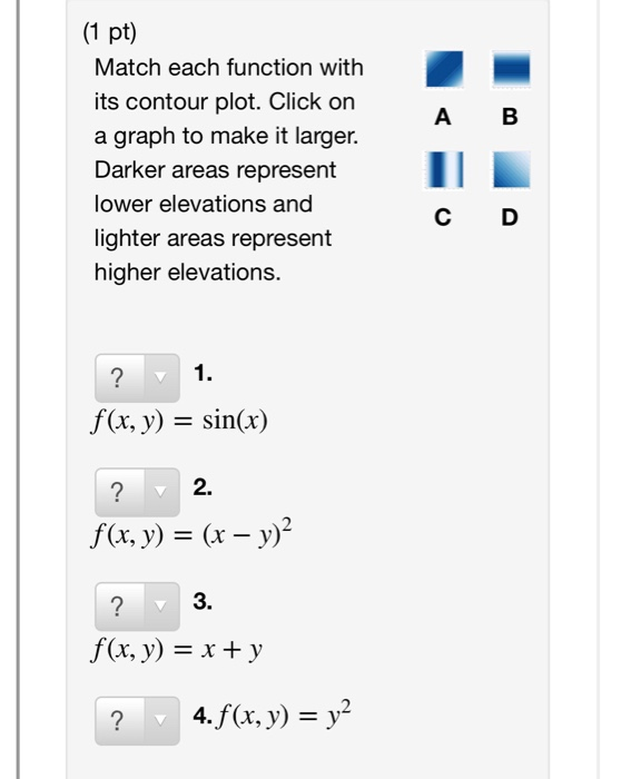 Solved А В (1 pt) Match each function with its contour plot. | Chegg.com
