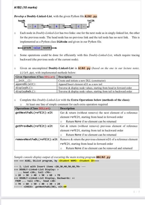 Solved Develop a Doubly-Linked-List, with the given Python | Chegg.com