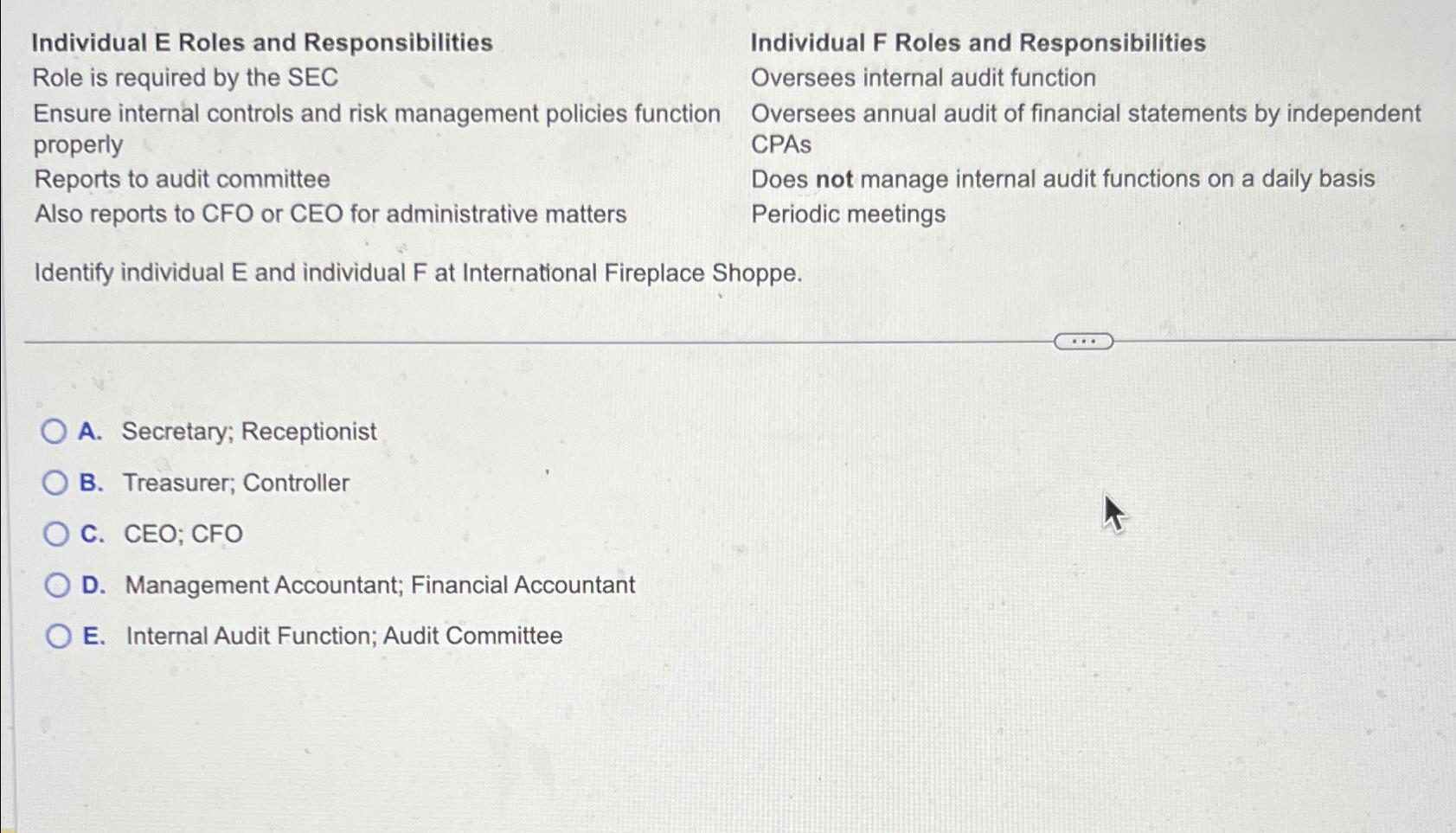 Solved Individual E Roles and ResponsibilitiesRole is | Chegg.com