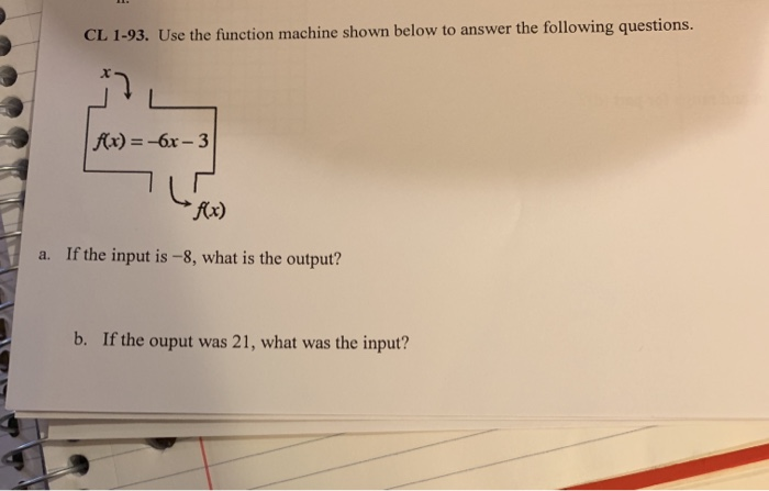Solved CL 1-93. Use the function machine shown below to | Chegg.com