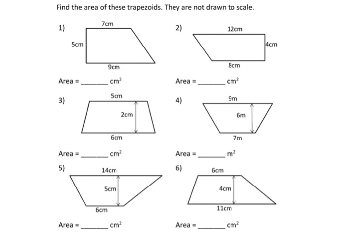 Solved Find the area of these trapezoids. They are not drawn | Chegg.com