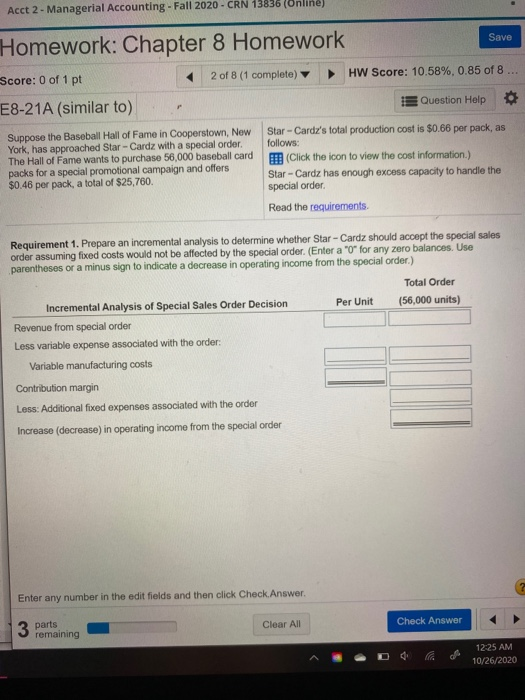 Solved Acct 2 - Managerial Accounting - Fall 2020-CRN 13836 | Chegg.com
