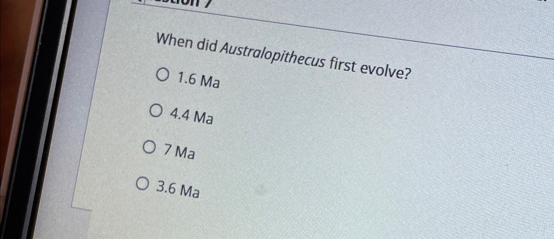 Solved When did Australopithecus first evolve?1.6Ma4.4 | Chegg.com