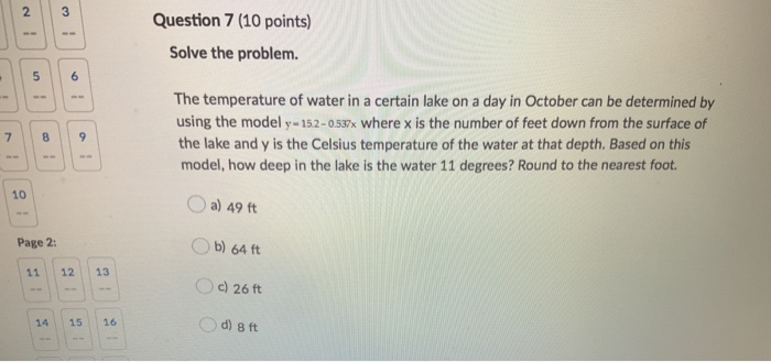 Lake Math Problem Solved Question 7 (10 points) Solve the problem. UL The | Chegg.com