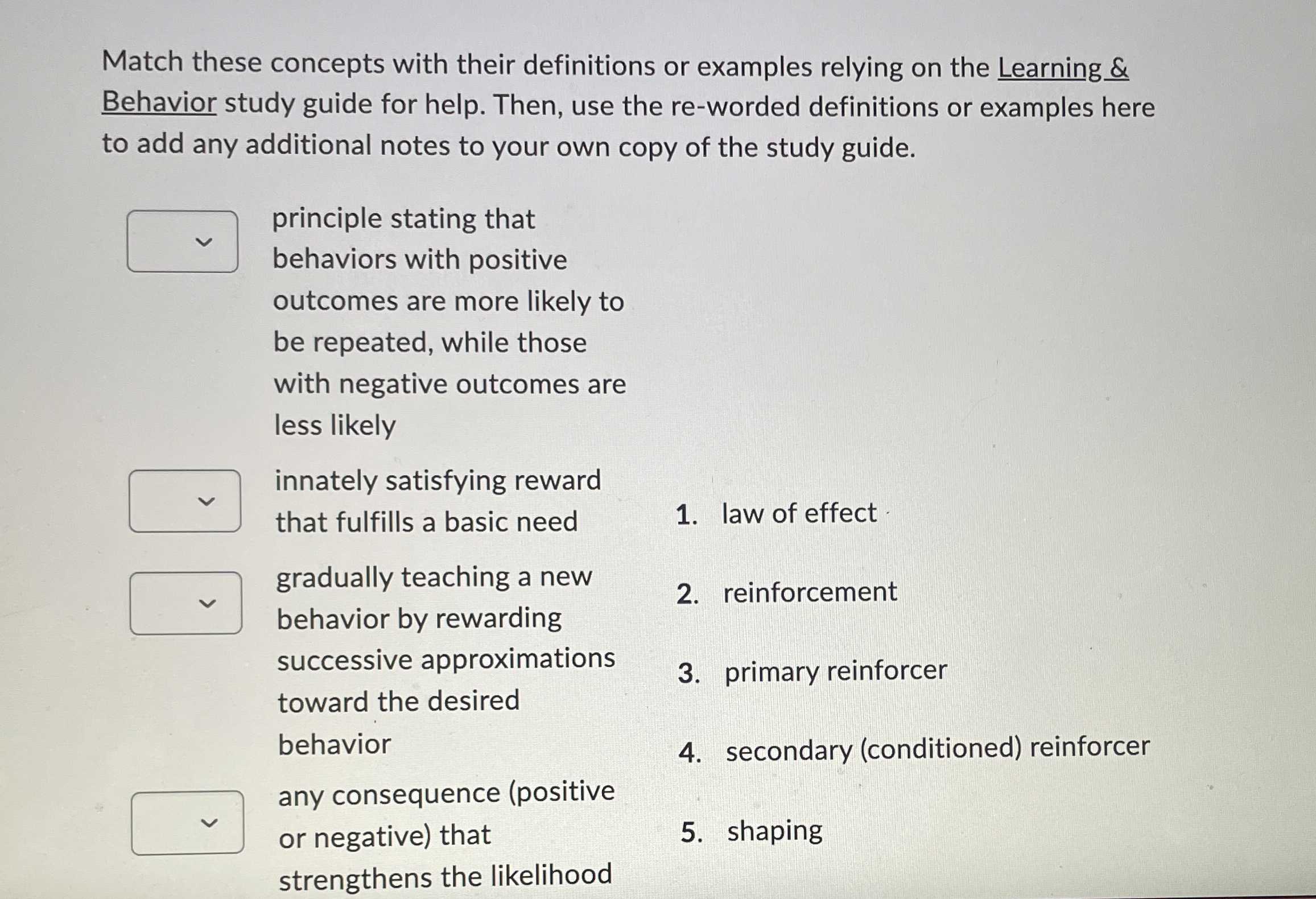 Solved Match these concepts with their definitions or