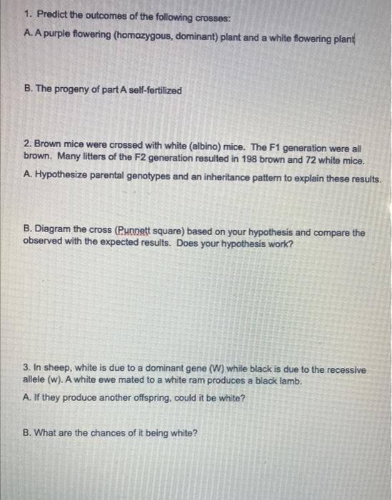 Solved 1. Predict the outcomes of the following crosses: A. | Chegg.com