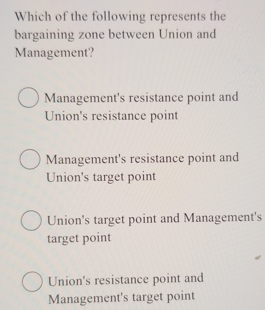 Solved Which of the following represents the bargaining zone