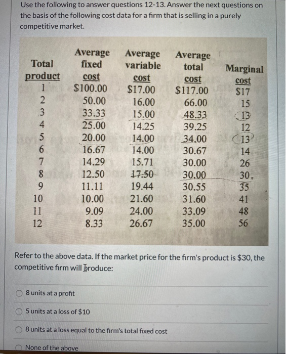 Solved Use the following to answer questions 12-13. Answer | Chegg.com
