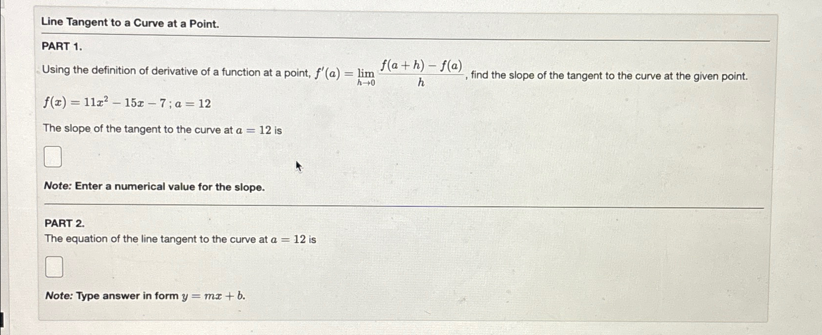 Solved Line Tangent to a Curve at a Point.PART 1.Using the | Chegg.com