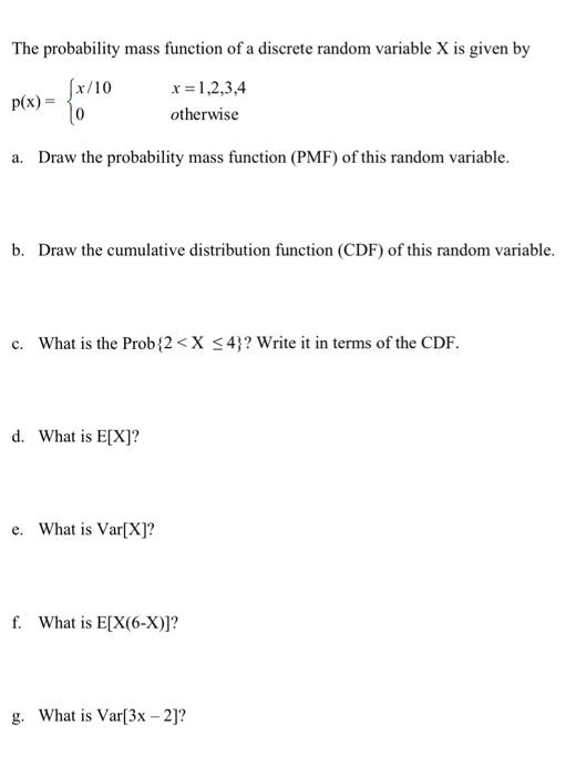 Solved The probability mass function of a discrete random | Chegg.com