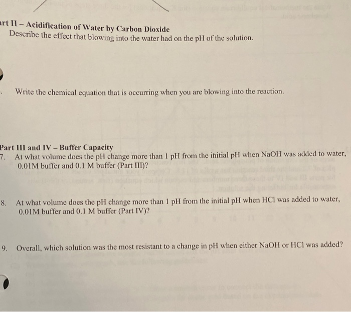 Solved irt II - Acidification of Water by Carbon Dioxide | Chegg.com