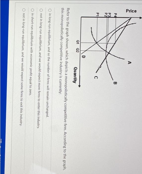 Solved Price P4 A D B P3 P2 P1 C Q1 Q2 Quantity Refer to the | Chegg.com