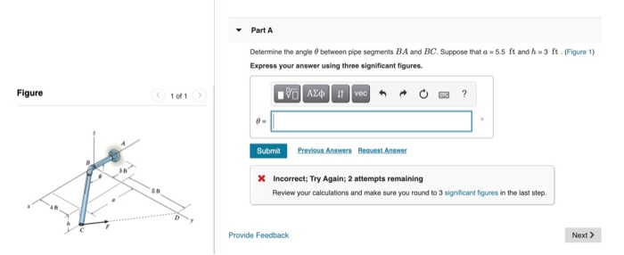Solved Part A Determine the angle between pipe segments BA | Chegg.com